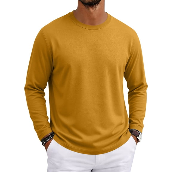 Nestiefly Men's Long Sleeve T-Shirts Lightweight Soft Crew Neck Gym Tees for Running Lounging Basic Tee Shirts Saffron L