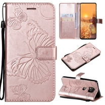 Wallet Case for Motorola Moto G Power 2021, Magnetic Flip Kickstand Emboss Butterfly PU Leather Protective Phone Cover with Wrist Strap & Card Slots, Rosegold