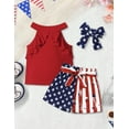 thumbnail image 5 of Toddler Girl Clothes Summer Silk Scarf Sets Sleeveless T-shirt Top+Stripe Shorts+Headband 3Pcs Set, 5 of 7