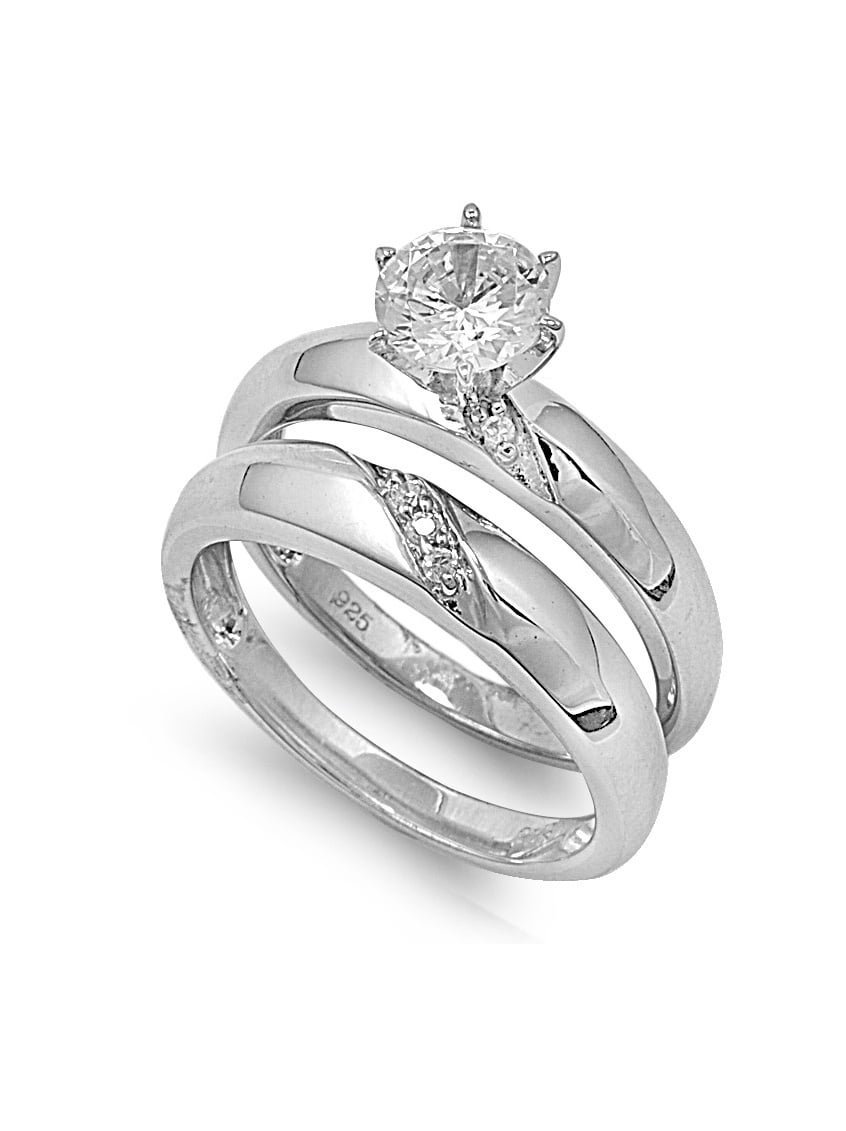 Round Center with Round & Baguette Stones Cubic Zirconia Wedding Set
