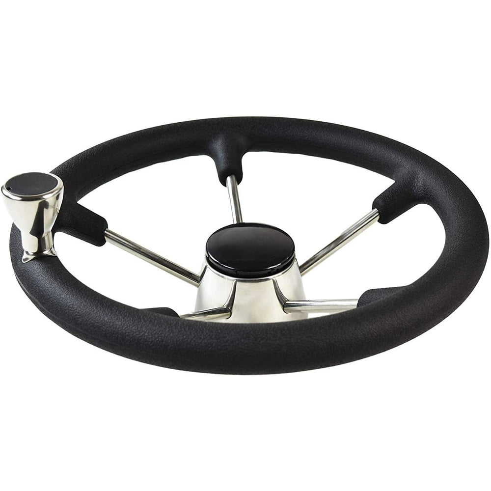 Marine City 131/2 Inches Black Foam Grip Boat Stainless Steel Steering Wheel with Knob for Boat