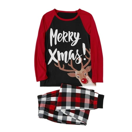 

Family Christmas Pajamas Set Cute Deer Raglan Sleeve Top And Printed Pants Homewear For Mom