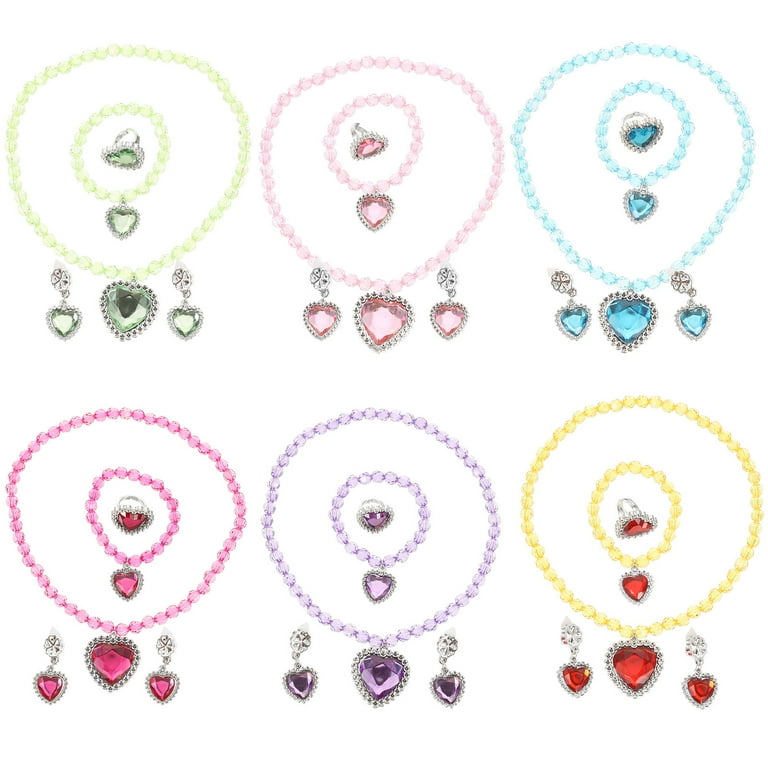 6 Sets Kids Dress Up Jewelry Necklaces Earrings Rings Bracelets Little  Girls Jewelry 