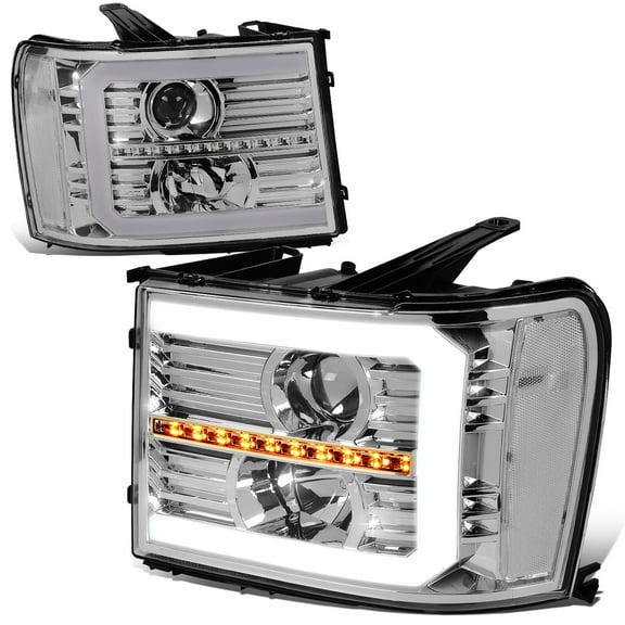 DNA Motoring For 07-14 GMC Sierra Chrome Clear Sequential Signal LED DRL Projector Headlight Lamps Pair