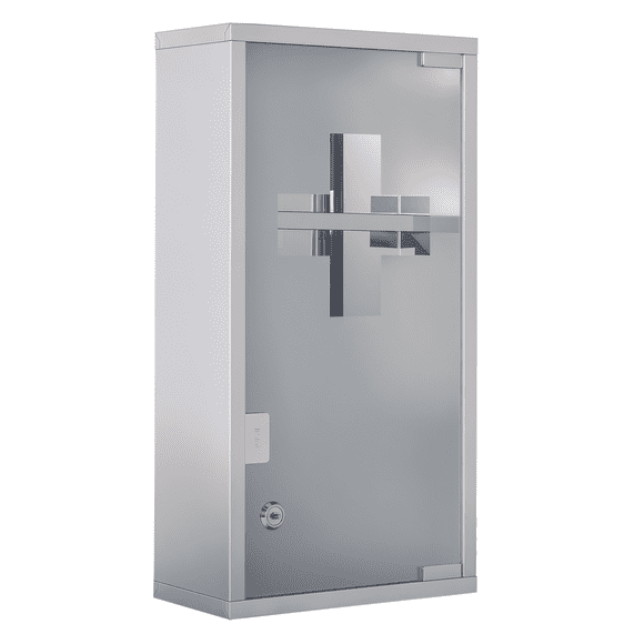 Silver Wall Mount Medicine Cabinet with Stainless Steel Frame & Glass Door - 9.8" x 4.8" x 19" Bathroom Storage Cabinet with Lock & 2 Shelves