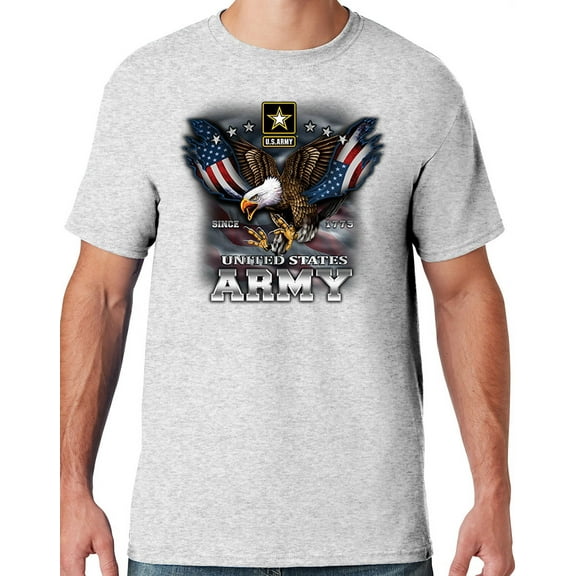 Mens US Army Patriotic Eagle T-shirt, Small Ash Grey