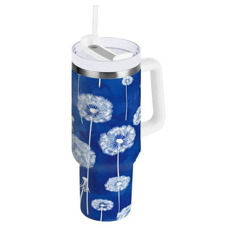 

40 Oz Car Handle Water Cup 10.8x3.85 Inch Stainless Steel Water Cup With Handle Water Cup Car Water Cup Travel Coffee Cup White Dandelion and Night