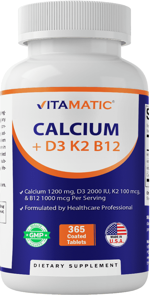 (2 pack) Vitamatic Calcium Supplement 1200mg with D3, K2 & B12, Immune & Bone Health Support - 365 Coated Tablets