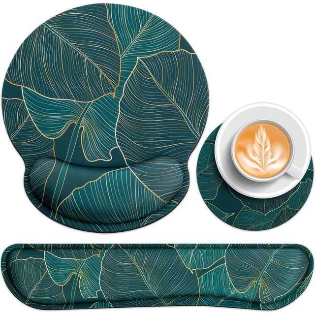 -in- Mouse Pad with Wrist Rest Set Wrist Support Mouse Pad+Keyboard Gel Wrist Rest+Cup Pad Ergonomic Mouse Pad Relieving Wrist Pain Base Computer Mouse Pad for Home Office Games Galaxy