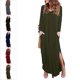 thumbnail image 4 of Vestido de manga larga con abertura lateral, cuello en V, bolsillo, dobladillo irregular, vestido largo de color puro para mujer OD Green XL, 4 of 6
