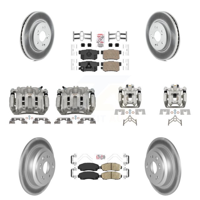 Transit Auto Front Rear Disc Brake Caliper Coated Rotors and Ceramic Pads Kit (10Pc) for Car Honda Crosstour KCG-102638N