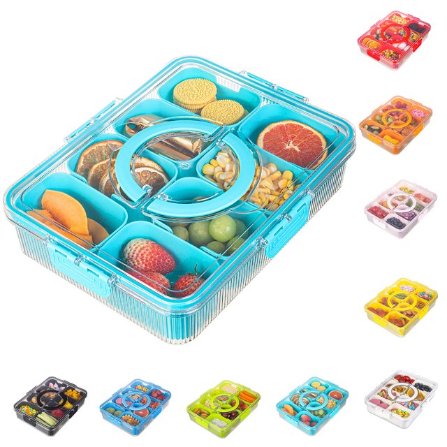 Caja portátil para aperitivos FEIOOD con soporte para comidas, 8 compartimentos