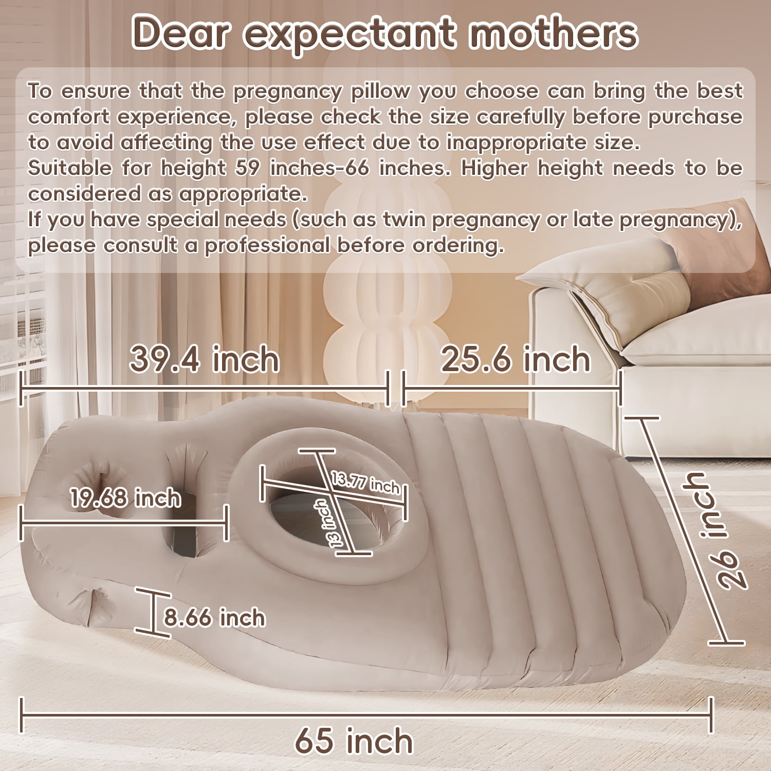 Aorsher Inflatable Pregnancy Pillow with Electric Air Pump, Full Body Maternity Pillow with Belly Hole for Side & Prone Sleeping, Portable Pregnancy Must Haves, Comfortable Airbed for Pregnant Women