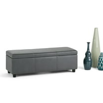 Avalon 48 inch Wide Contemporary Storage Ottoman Bench in Stone Grey Vegan Leather
