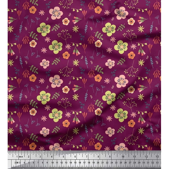 Soimoi Velvet Fabric Leaves & Floral Artistic Print Sewing Fabric Yard 58 Inch Wide