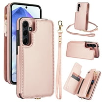 Crossbody Wallet Case for Samsung Galaxy A53 5G, RFID Blocking Leather Purse Case with Card Holder, Double Flip-top Designing,Protective Flip Cover with Zipper Wrist Strap & Lanyard,Rosegold