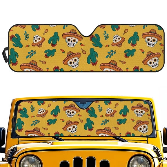FUIALDOLG Car Windshield Sunshade Mexican Sugar Skull, Blocks Sun Visor Protector Foldable Sun Shield Keep Your Vehicle Cool, Fits Windshields of Car Off-road Vehicle