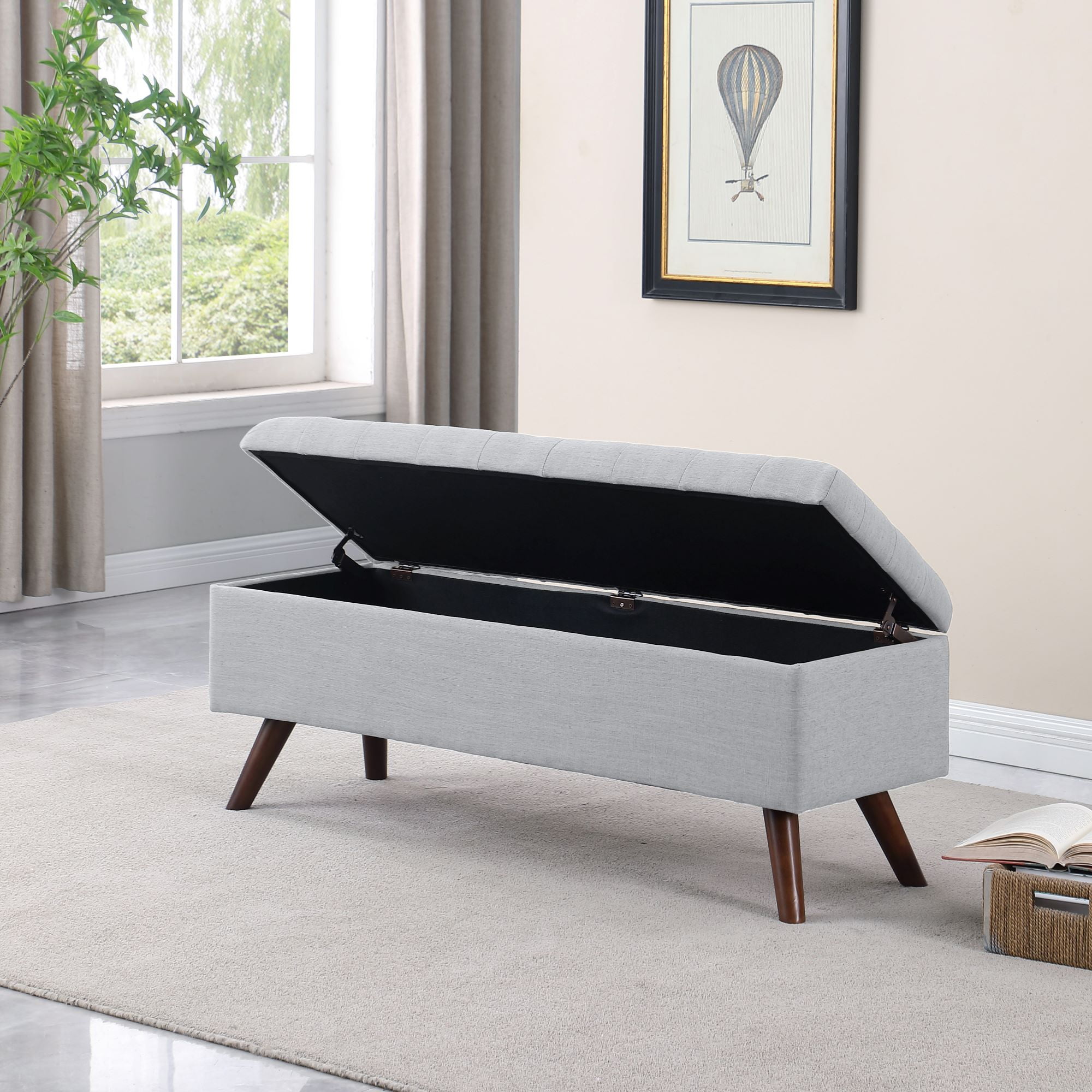 HomePop Modern Tufted Storage Bench, 48"W x 16.25"D x 18.5"H, Gray