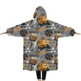 thumbnail image 2 of Oversized Wearable Blanket Hoodie,Gray Background Basketball Elements Pattern Sherpa Blanket Hoodie with Super Pockets,Super Warm Fuzzy Pullover for Women & Men, 2 of 6