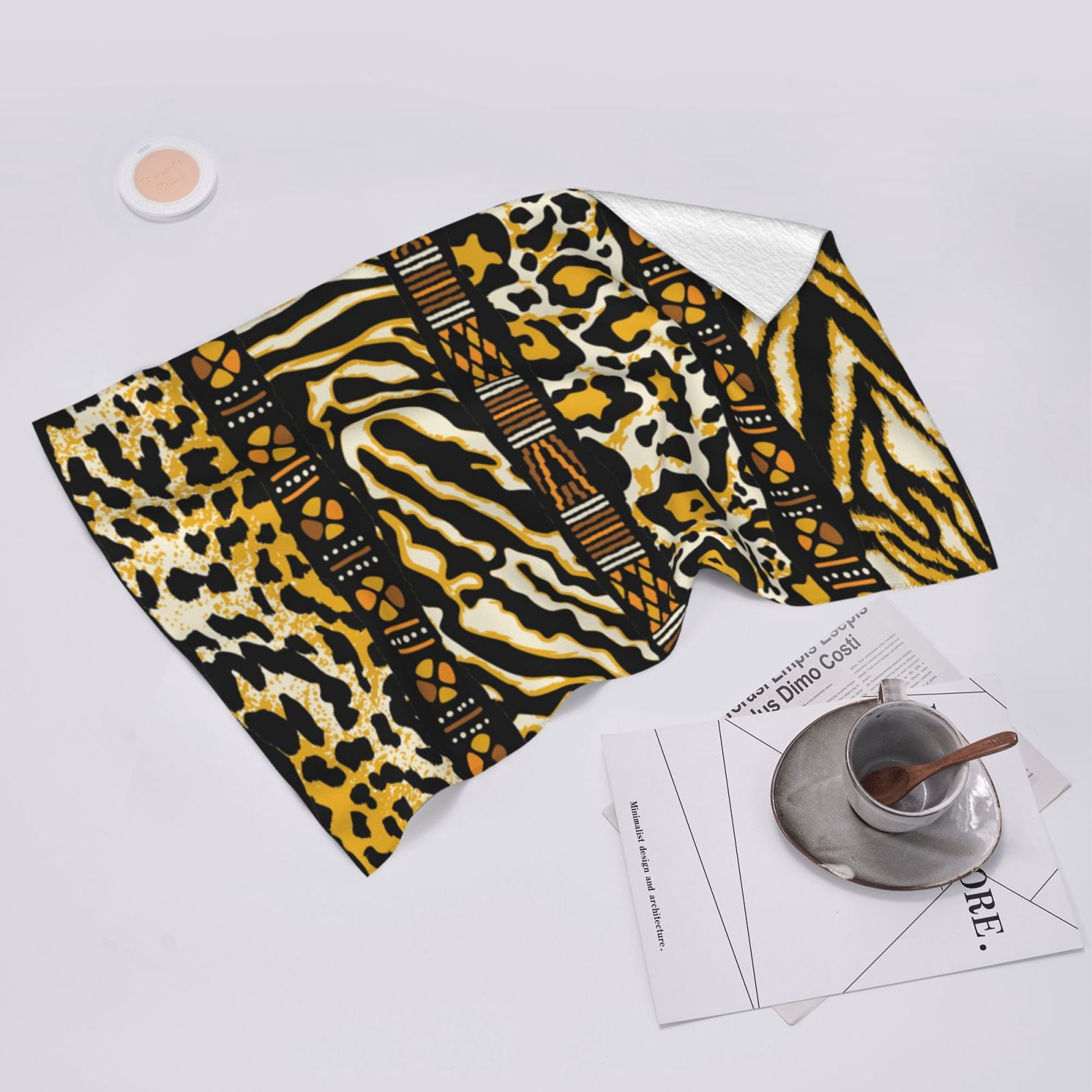 Golden Wild Animal Skins With African Tribal Motifs 27.5" x 16" Ultra Soft Hand Towel, Face Wash Cloth for Bathroom, Gym, Travel, Pool