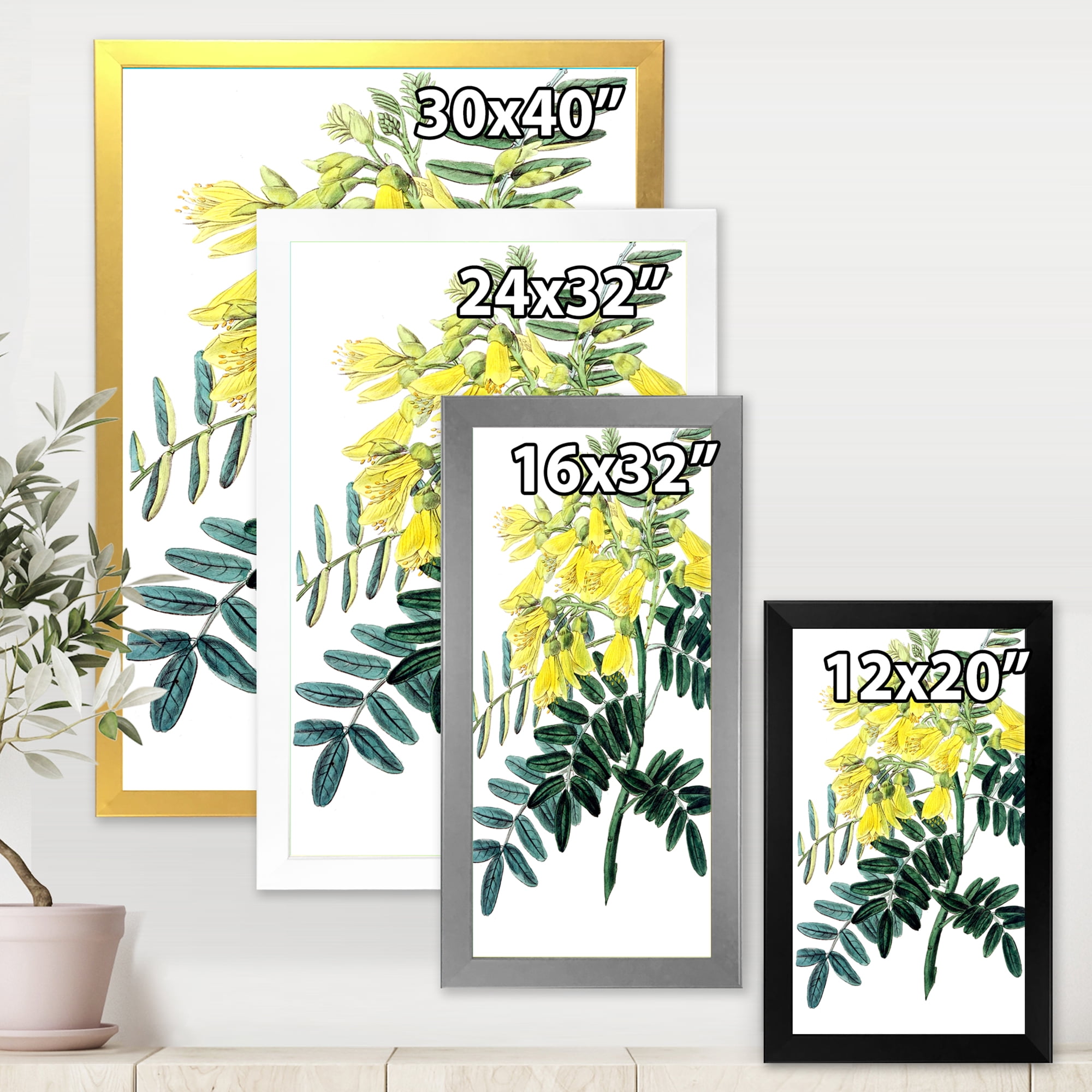 Designart 'Ancient Yellow Flower II' Traditional Framed Art Print
