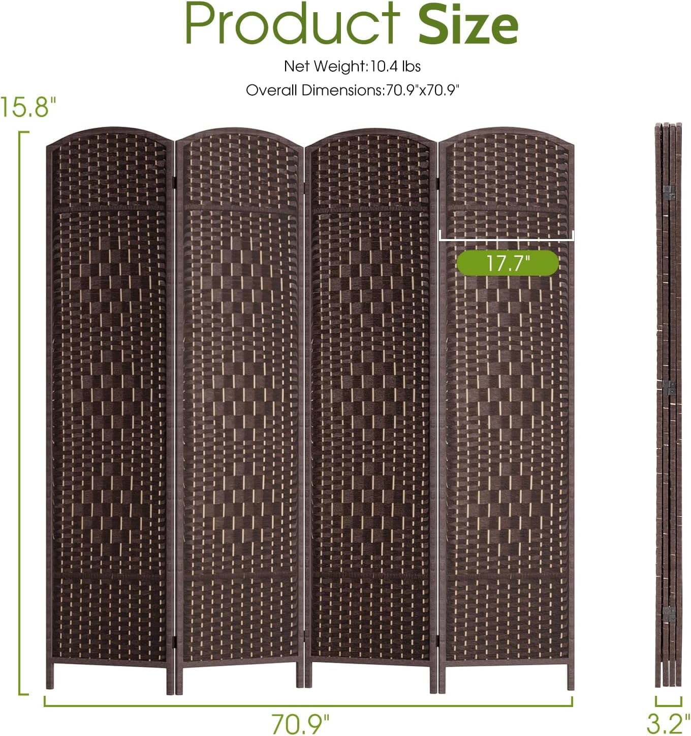 YRLLENSDAN 4 Panel Room Divider Panel 6Ft Partitions and Dividers Freestanding Folding Screen Room Divider Folding Screen Room Divider Partition Room Dividers Privacy Screen Indoor,Brown