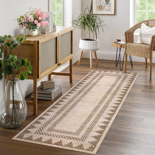 2x6 Washable Modern Solid Area Rug, Non Slip TPR Backing Low Pile Carpet for Living Room, Bedroom, Dining Room,Brown