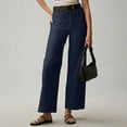thumbnail image 2 of Audhol Straight Leg Pants Women! New Women's Solid Color Casual Pants Summer Waisted Straight Leg Button Wide Leg Pants Pants Womens Straight Leg Pants Navy L, 2 of 5