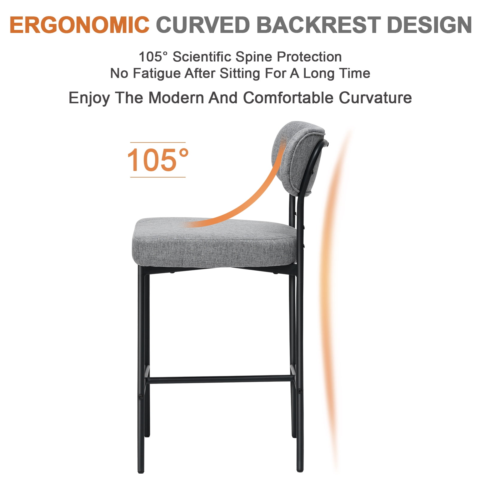 Hommpa Bar Stools Chairs Set of 4, 26" Gray Fabric Kitchen Counter Stools with Curved Back and Footrest, Fabric Counter Height Bar Chair for Kitchen Island