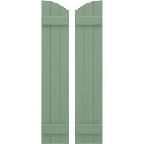 Ekena Millwork 10 1/2"W x 57"H Americraft Three Board (2 Batten) Exterior Real Wood Joined Board-n-Batten Shutters w/ Elliptical Top (Per Pair), Track Green