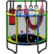 Mini Round Trampoline for Kids with Basketball Hoop, SEGMART 55'' Indoor Outdoor Toddler Trampoline with Enclosure Net, Swing, Sandbag, Ring, Ocean Balls, Small Trampoline Gift for Boys Girls, Green