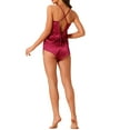thumbnail image 3 of Pijamas de satén para mujer INSPIRE CHIC, camisón sin mangas, ropa de dormir con pantalones cortos, conjunto de lounge de seda roja, 3 of 6