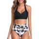 thumbnail image 1 of Traje de baño vintage para mujer, bikini retro de dos piezas con cuello halter fruncido y cintura alta, 1 of 7