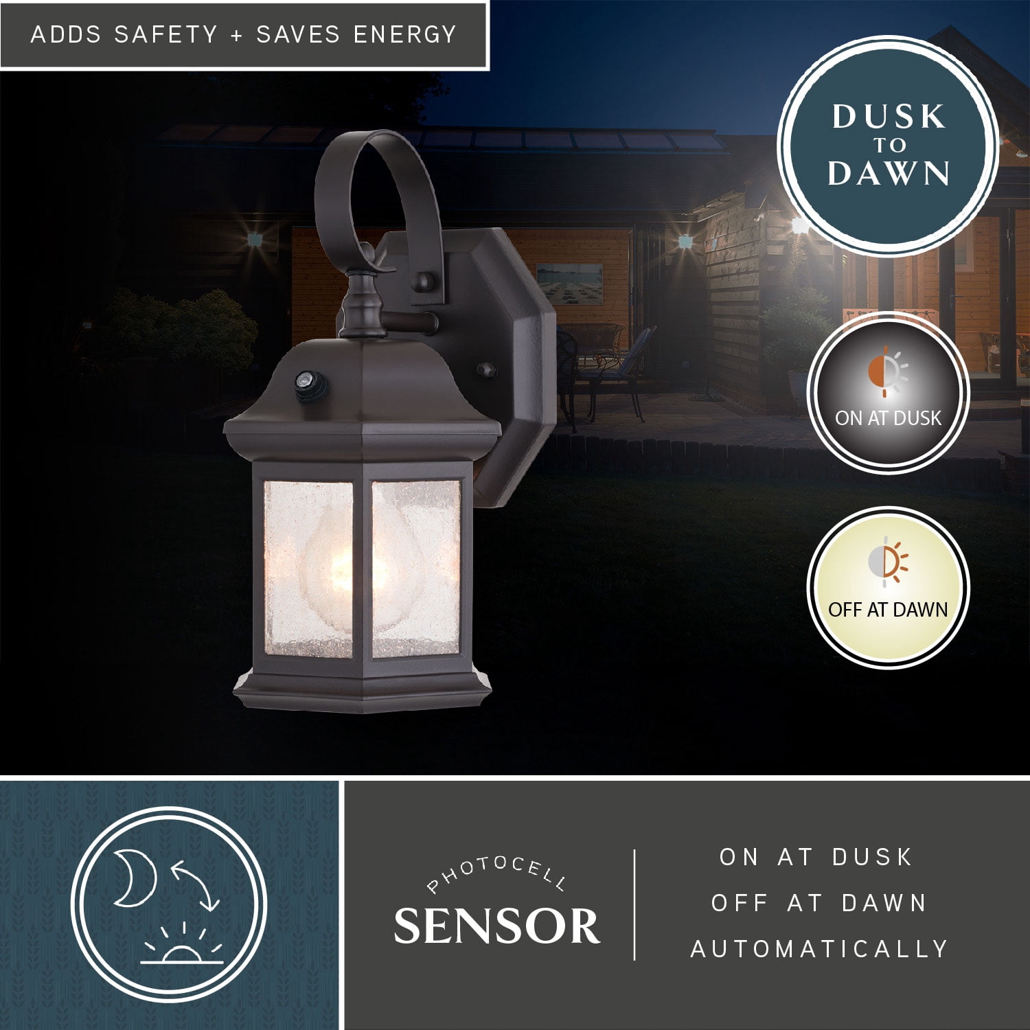Wellington Aluminum 6-in. 1 Light Dusk to Dawn Medium Bronze Outdoor Wall Lantern Clear Glass
