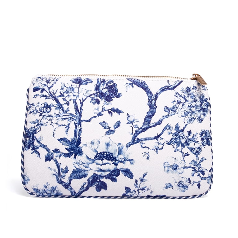 Hi Peach Layne, Mother's Day Gift, Blue Toile Large Zipper Pouch
