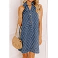 thumbnail image 5 of Women's Sail Blue Denim Mini Dress – Casual Sleeveless V Neck with Textured Collar for Summer Style, S, 5 of 7
