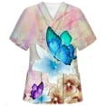 thumbnail image 1 of Snoarin Summer Plus Size Summer Hauts pour Femmes Mode Manches Courtes Col en V Hauts Uniforme de Travail Imprimé Poche Blouse Hauts Uniformes de Travail pour Femmes en Liquidation, 1 of 3