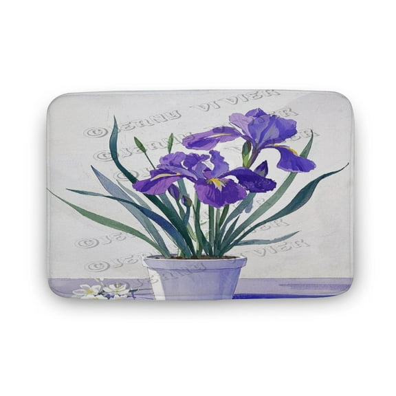 Purple Iris Bath Mat - Absorbent Non-Slip Bathroom Rug, 16" x 24"