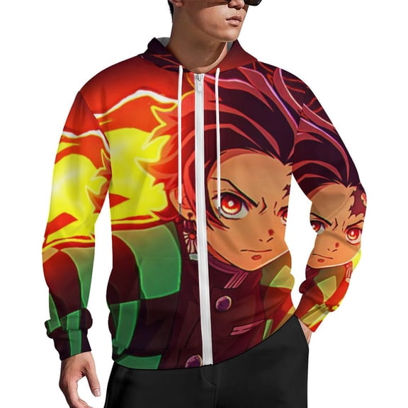 Demon Slayer Zip Up Hoodies Unisex Realistic 3D Print Sweatshirt Long Sleeve Hooded Jacket Coat S