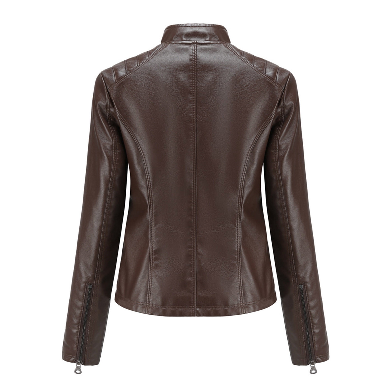 Miluxas Women's Faux Leather Classic Asymmetrical Motorcycle Jacket (Standard & Plus Sizes) Coffee 12(XXL)