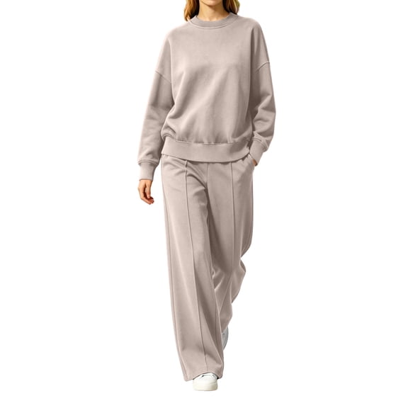 QQZ Wide Leg Pants 2 Piece Outfit For Women, Workout Sets For Women, Long Sleeve Top And Palazzo Pants Casual Tracksuit