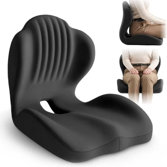 Ergonomic Seat Cushion with Lumbar Support, Memory Foam Orthopedic Cushion, Black, 17.32x15.75x14.57 Inches, Coccyx Hollow Design, Tailbone Pain Relief for Office Chair