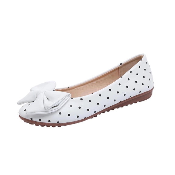 Shrysg Women's Bowknot Dress Flats Ballet Low Wedge Round Toe Slip-Ons Casual Loafers Breathable Dressy Office Work Flat Shoes White
