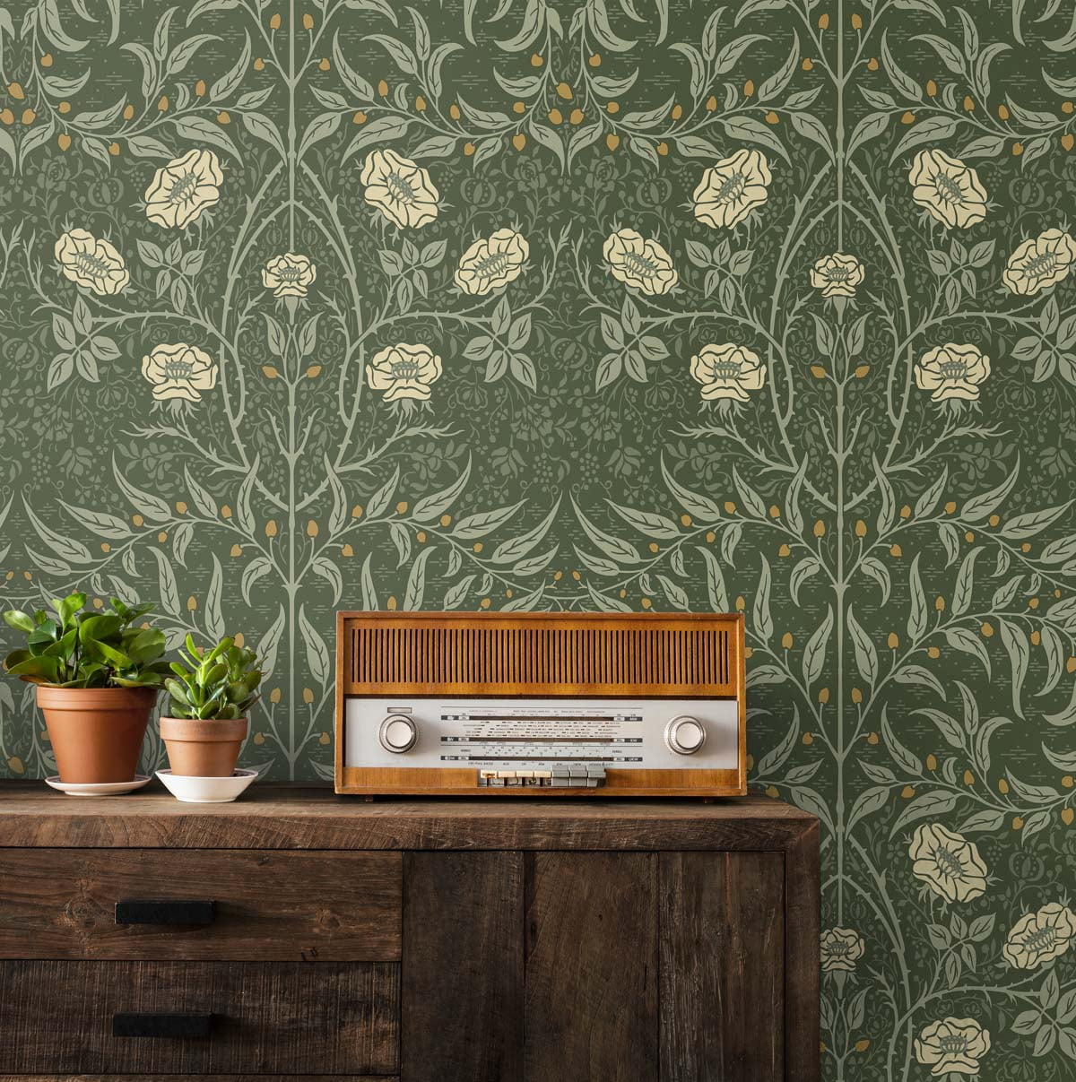 NextWall Evergreen Stenciled Floral Peel and Stick Wallpaper