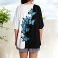 thumbnail image 4 of V-Neck Women's Short Sleeve T-shirt Summer Tops For Women Short Sleeve Crewneck Oversized T Shirts Trendy Solid/Flower Printed Beach Vacation Clothes,Blue Women's Short sleeve T-shirt L, 4 of 5