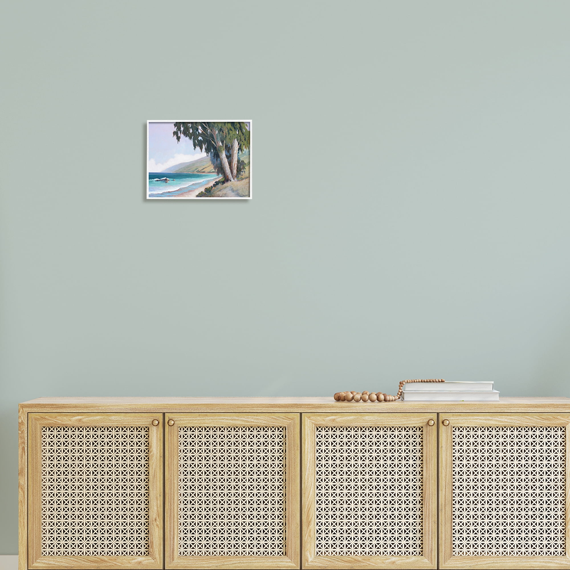 Stupell Seaside Vegetation Beach Waves Cove Landscape Painting White Framed Art Print Wall Art