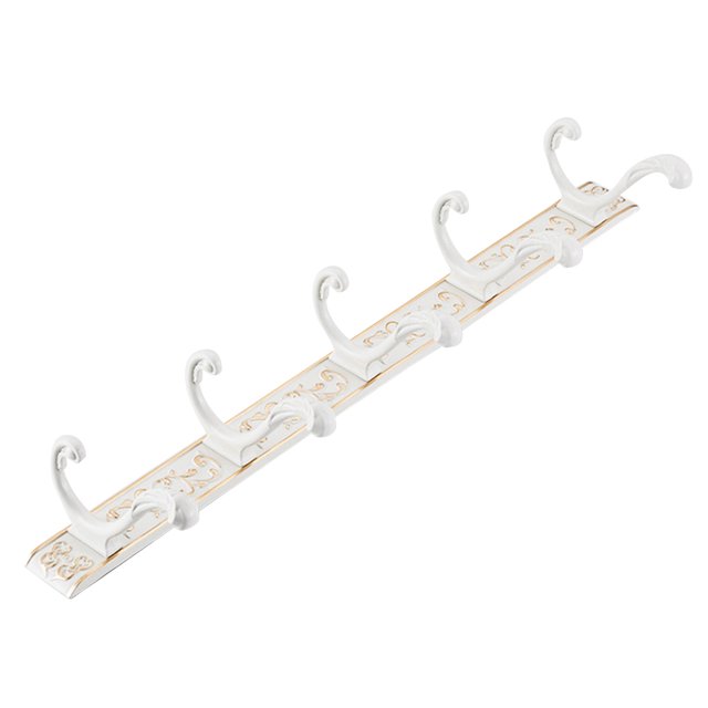 EeaseCA Wall Mounted Hook Rack Vintage Hook Rail Coat Rack with 5 Scrolls Home Storage Organizer for Kitchen Bedroom Bathroom(White)