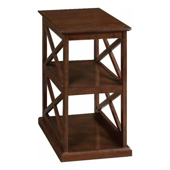 Pemberly Row Chairside End Table w/ Shelves in Espresso Wood Finish w/ "X" Sides