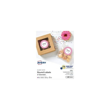 Avery Sure Feed Laser/Inkjet Round Labels 3" Dia Glossy White 60 Labels/Pack (22891)