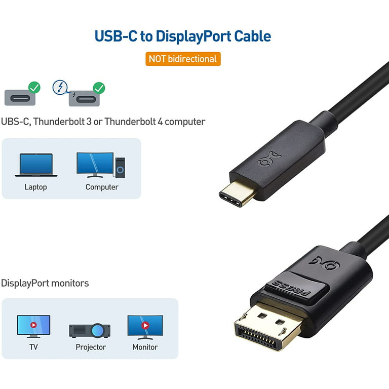 Cable Matters USB C to DisplayPort Cable (USB-C to DisplayPort Cable/USB C  to DP Cable) Supporting 4K 60Hz Black 6 Feet - Thunderbolt 3 Port  Compatible for MacBook Pro, Dell XPS 13/15